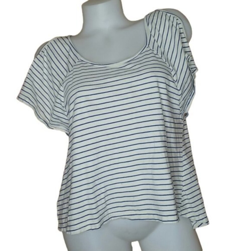 Guess Jeans Blue & White Cold Shoulder T Shirt M